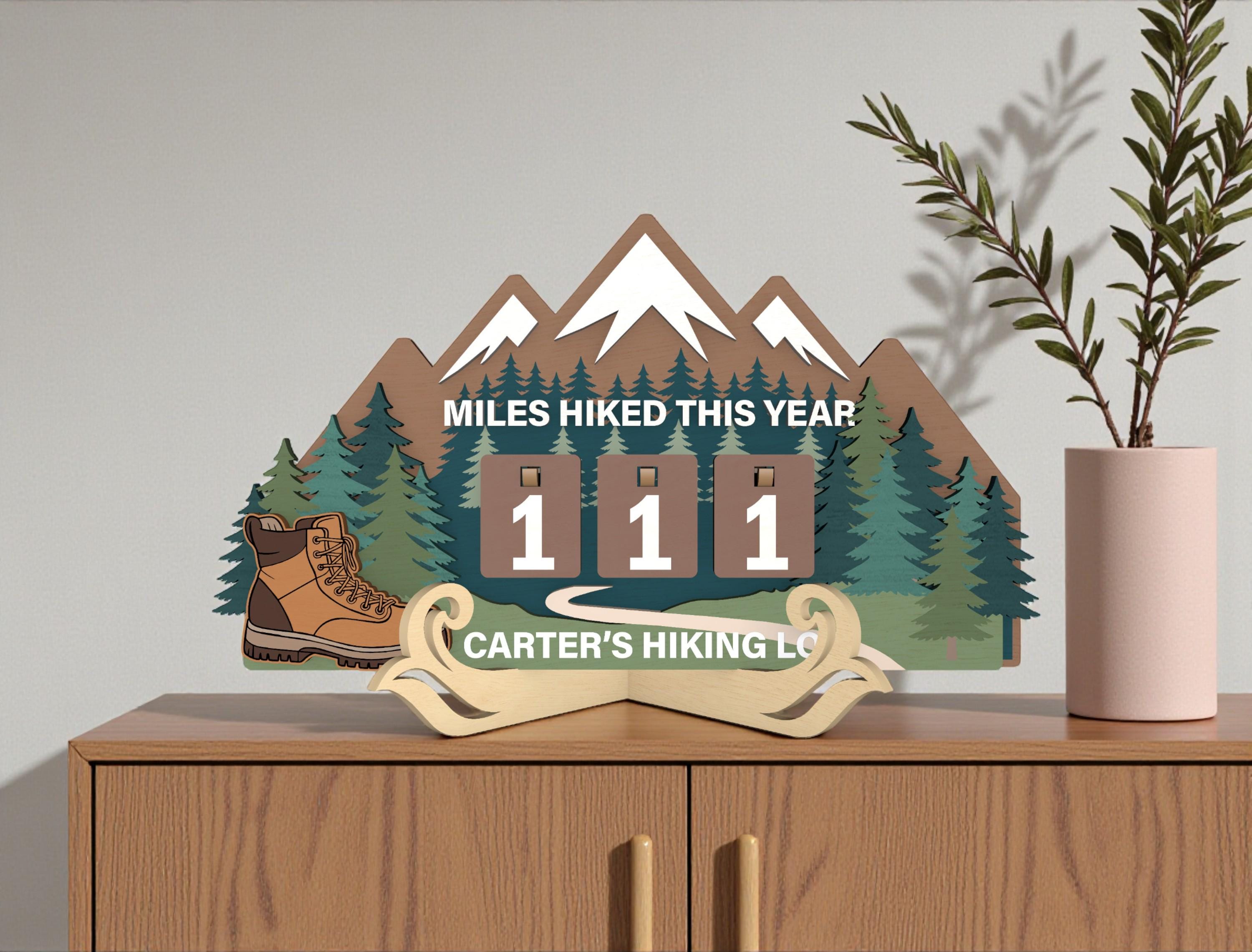 Personalized Hiking Miles Tracker Tabletop Sign | Wooden Adventure Log Decor | Miles Hiked This Year | Gift for Hiking Lovers
