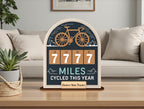 Personalized Miles Cycled Tracker Wooden Sign, Cycling Mileage Counter Tabletop Decor, Custom Bike Ride Tracker, Cyclist Gift