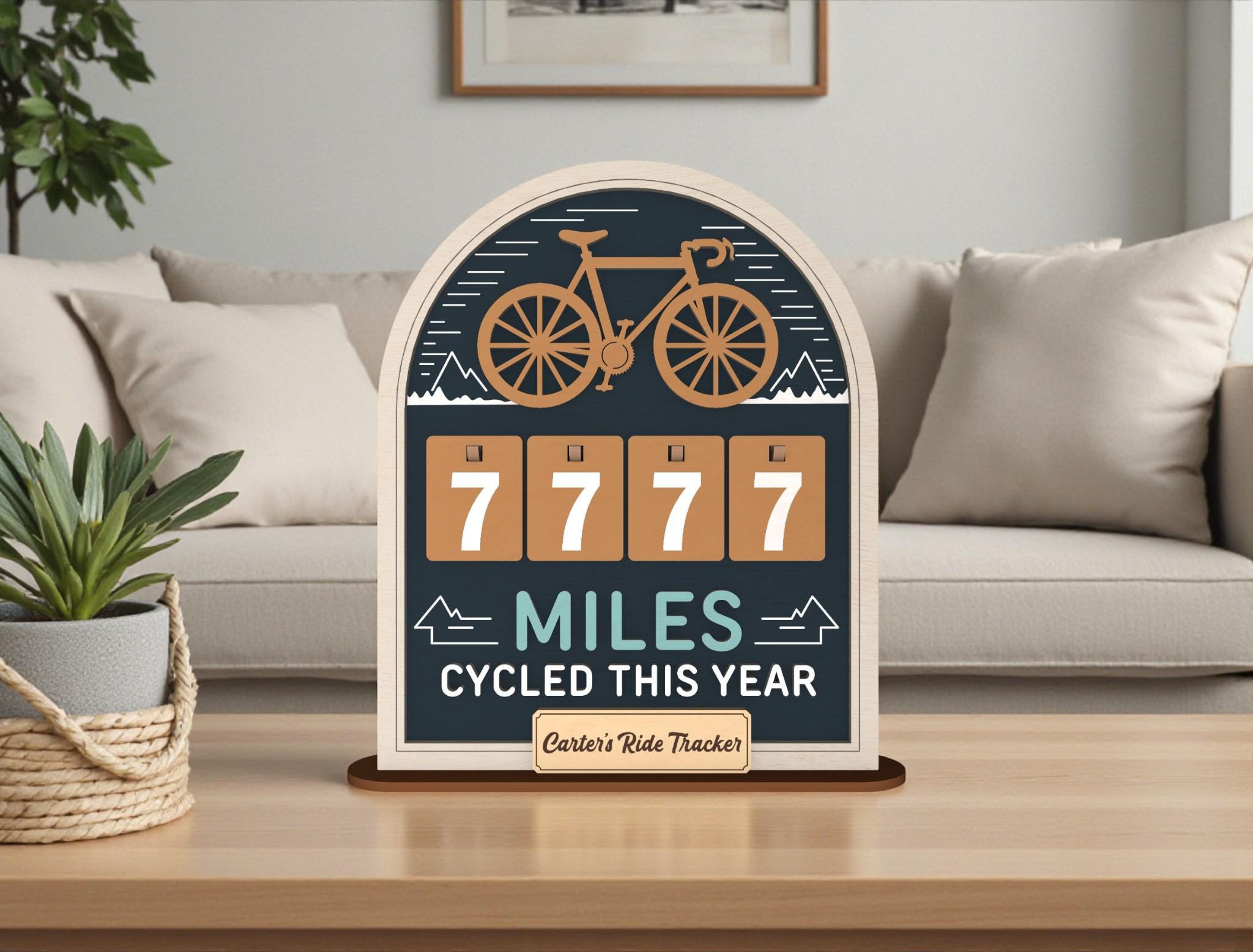 Personalized Miles Cycled Tracker Wooden Sign, Cycling Mileage Counter Tabletop Decor, Custom Bike Ride Tracker, Cyclist Gift