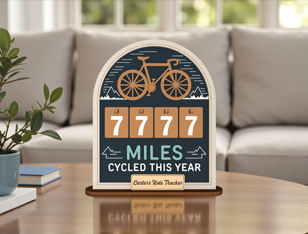 Personalized Miles Cycled Tracker Wooden Sign, Cycling Mileage Counter Tabletop Decor, Custom Bike Ride Tracker, Cyclist Gift