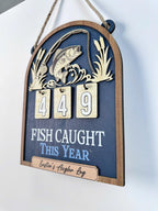 Personalized Fish Caught This Year Wooden Hanging Tracker, Custom Angler Log Sign, Fishing Catch Counter Decor, Fisherman Gift