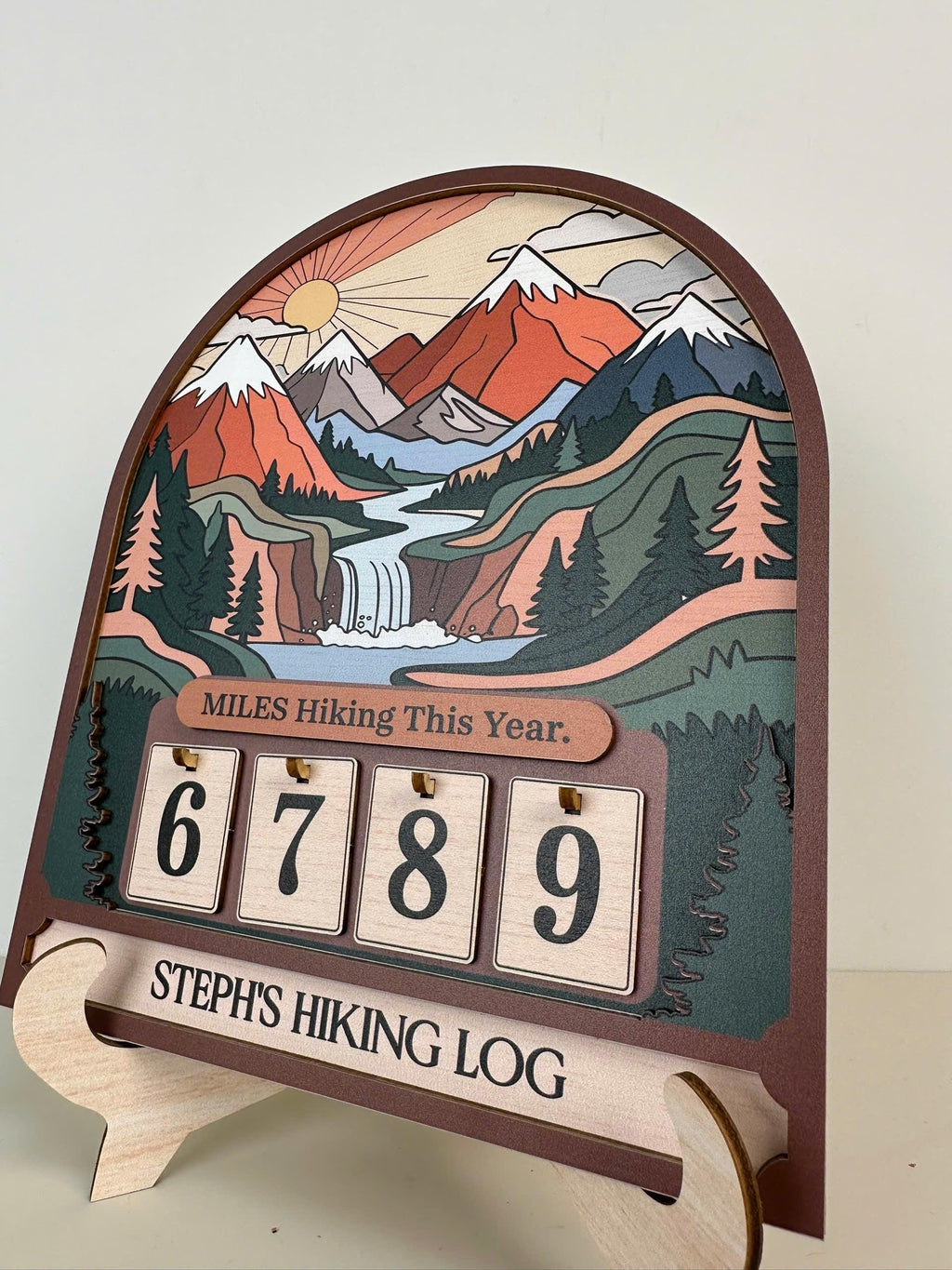 Personalized Hiking Miles Tracker, Miles Hiking This Year Sign, Custom Name Wooden Hiking Counter, Mountain Adventure Decor