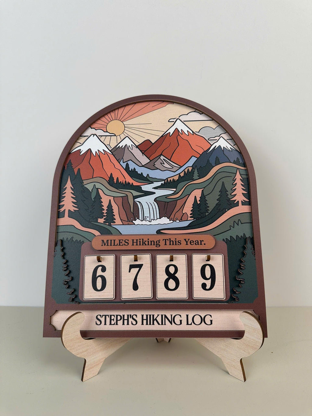 Personalized Hiking Miles Tracker, Miles Hiking This Year Sign, Custom Name Wooden Hiking Counter, Mountain Adventure Decor