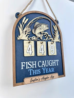 Personalized Fish Caught This Year Wooden Hanging Tracker, Custom Angler Log Sign, Fishing Catch Counter Decor, Fisherman Gift