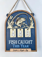 Personalized Fish Caught This Year Wooden Hanging Tracker, Custom Angler Log Sign, Fishing Catch Counter Decor, Fisherman Gift
