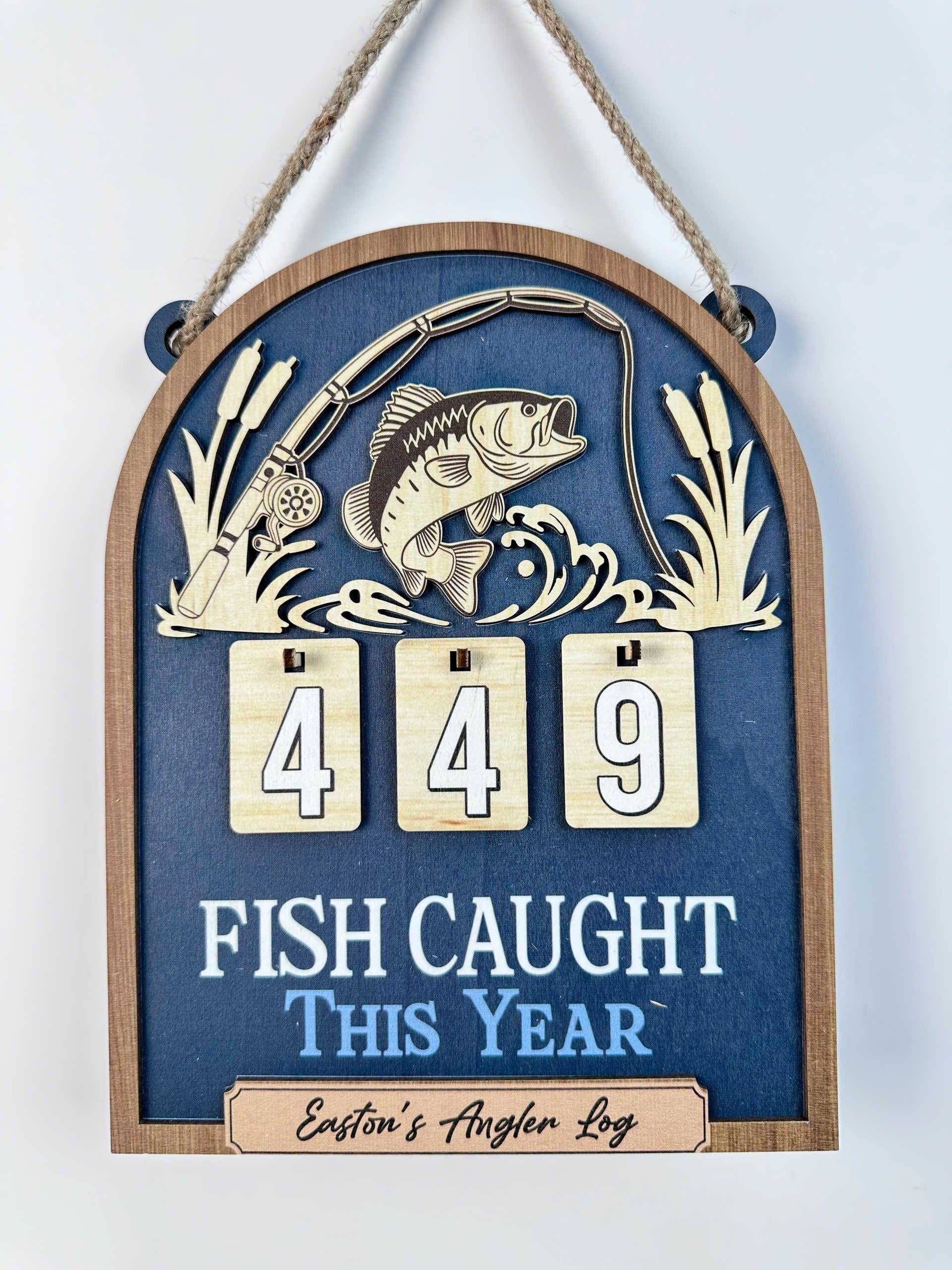 Personalized Fish Caught This Year Wooden Hanging Tracker, Custom Angler Log Sign, Fishing Catch Counter Decor, Fisherman Gift