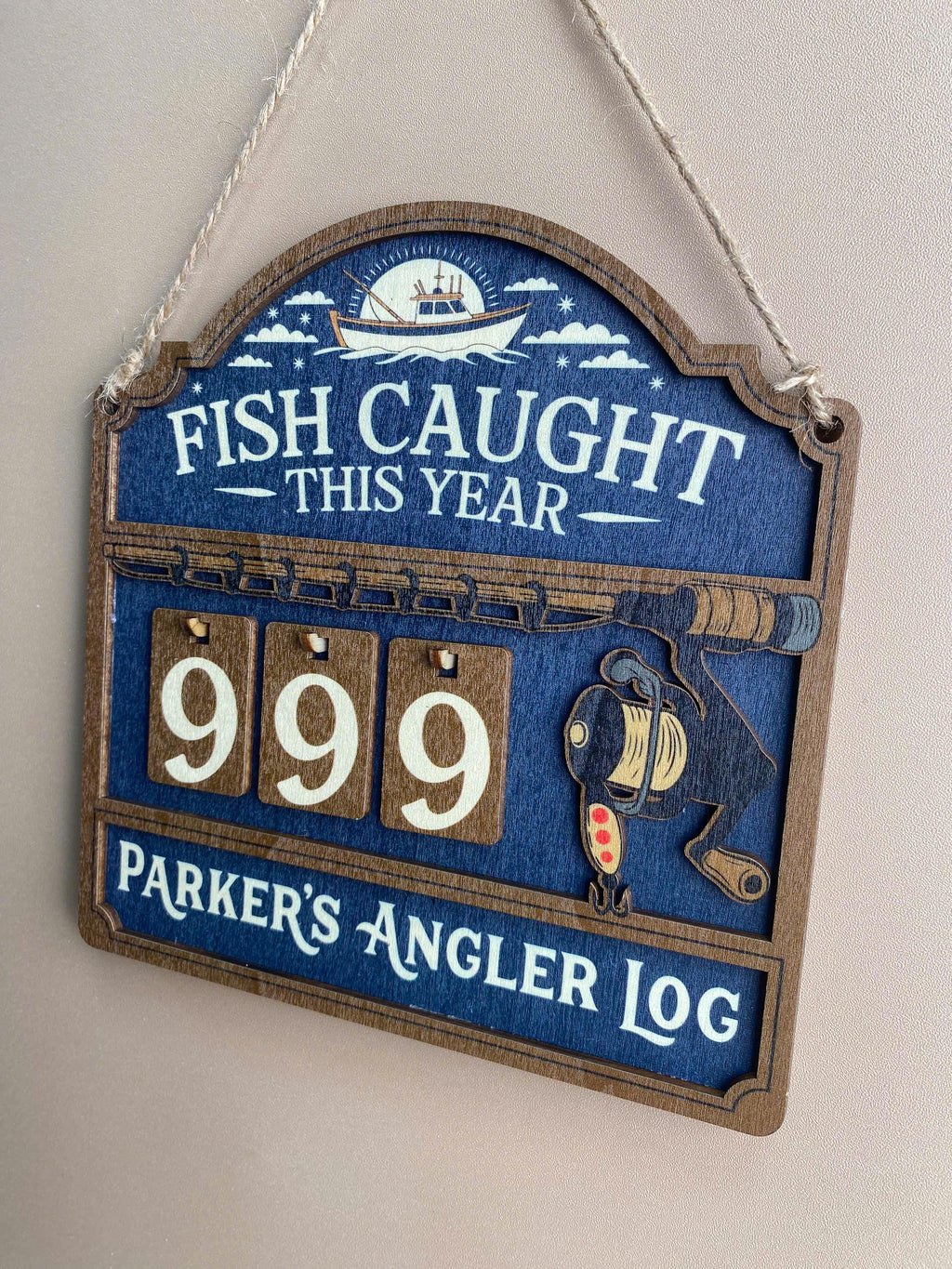 Personalized Fish Caught This Year Wooden Hanging Tracker, Custom Angler Log Sign, Fishing Catch Counter, Fisherman Gift Decor