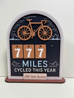 Personalized Miles Cycled Tracker Wooden Sign, Cycling Mileage Counter Tabletop Decor, Custom Bike Ride Tracker, Cyclist Gift