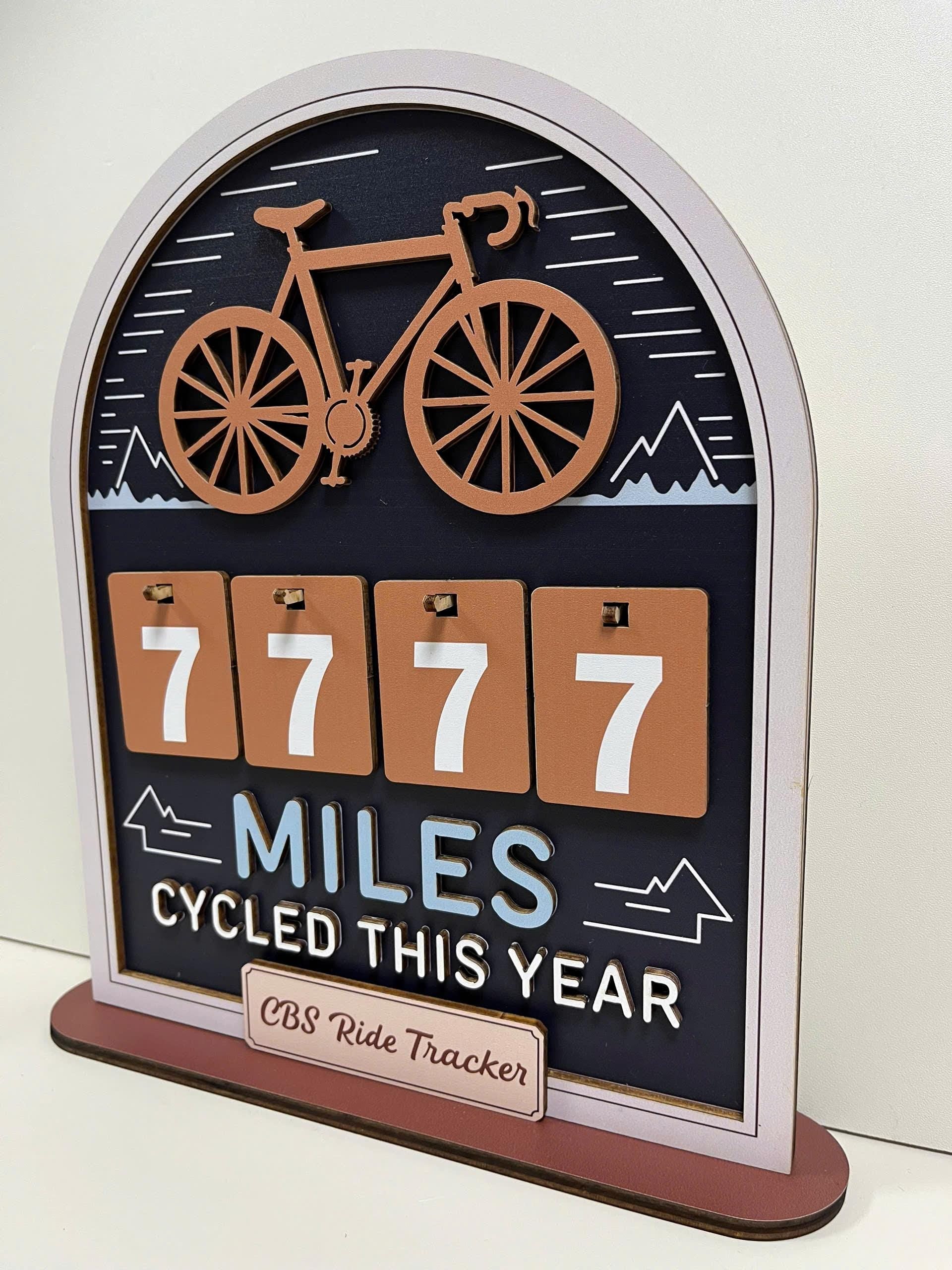 Personalized Miles Cycled Tracker Wooden Sign, Cycling Mileage Counter Tabletop Decor, Custom Bike Ride Tracker, Cyclist Gift