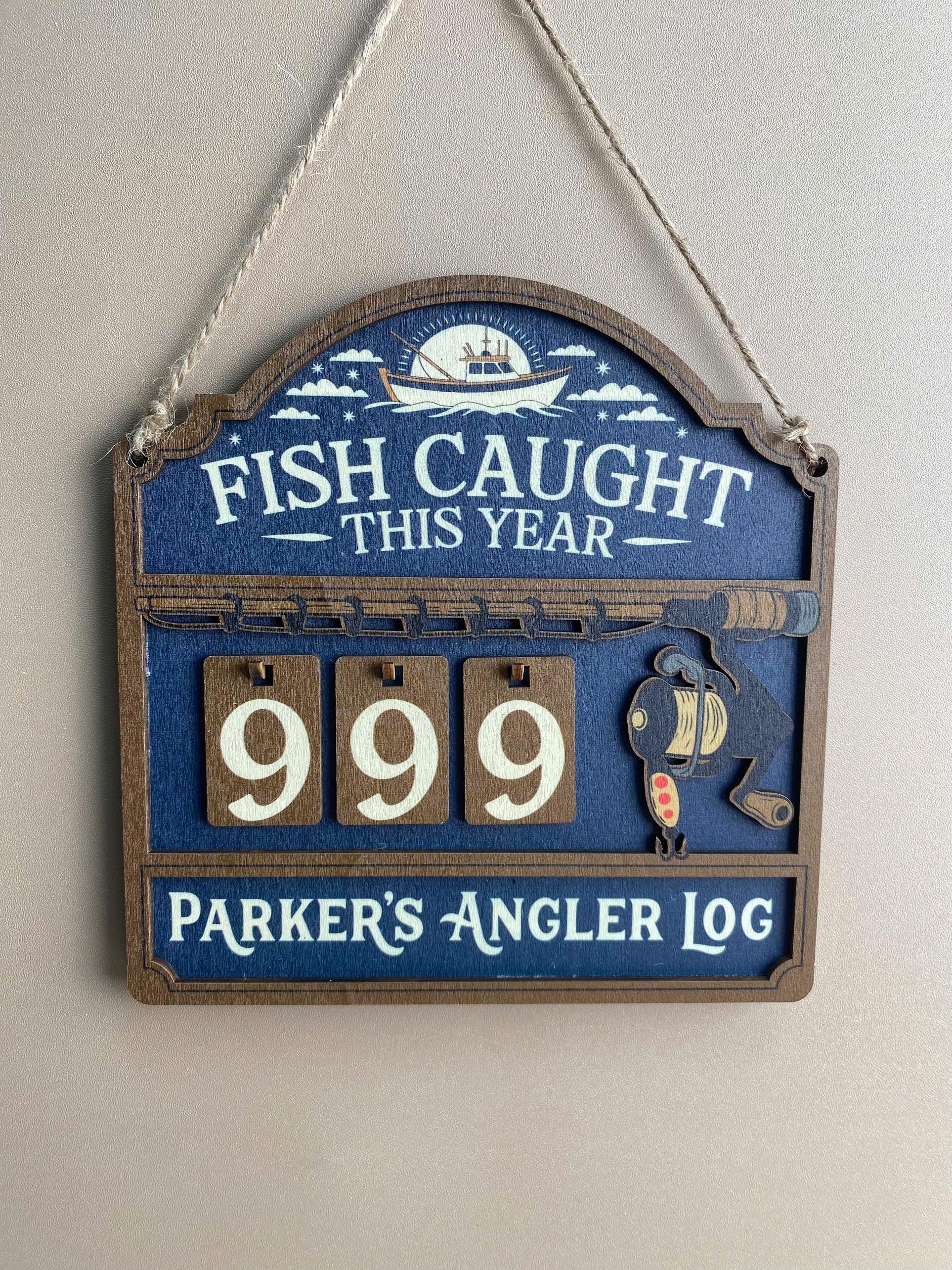 Personalized Fish Caught This Year Wooden Hanging Tracker, Custom Angler Log Sign, Fishing Catch Counter, Fisherman Gift Decor