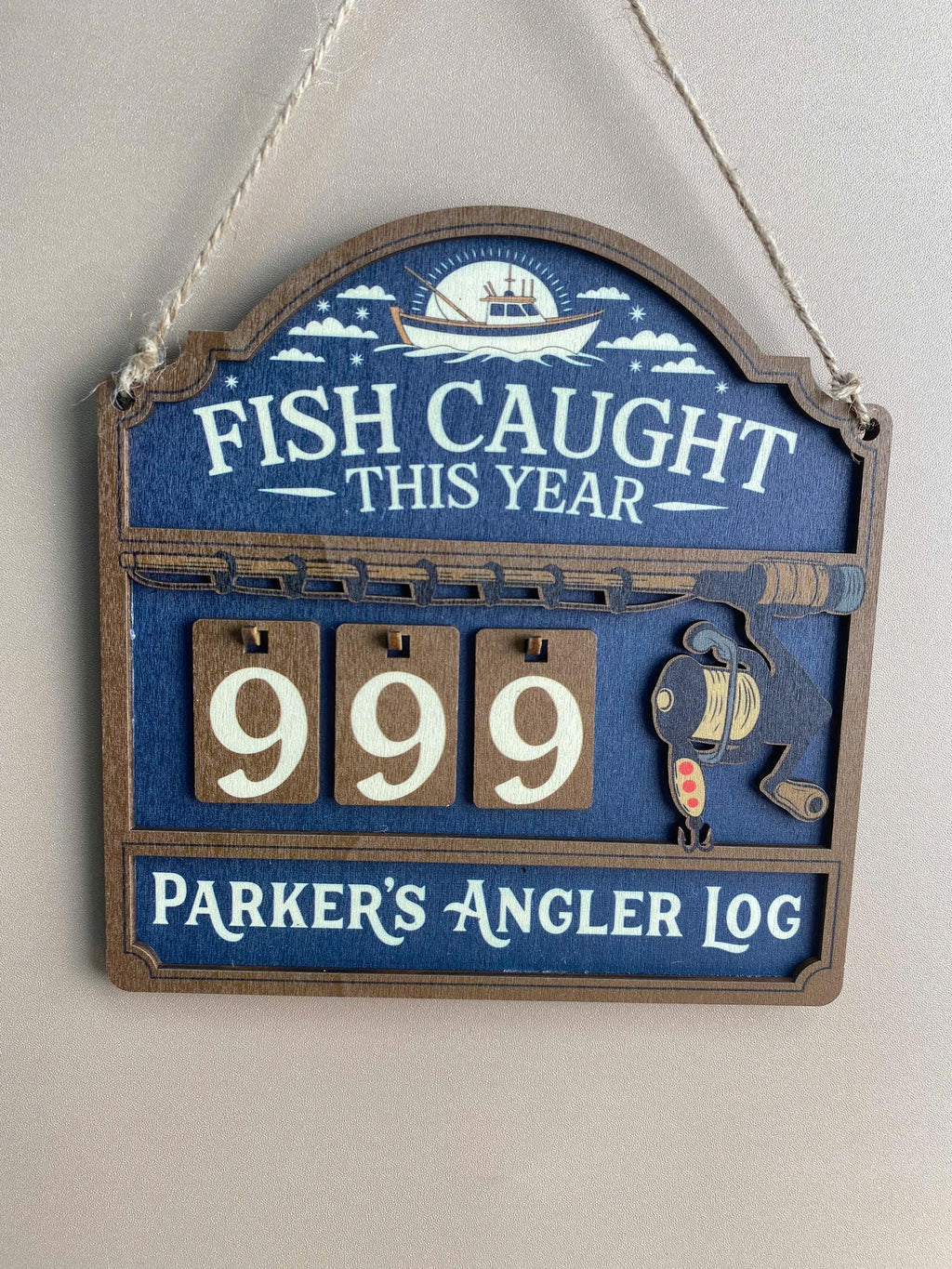 Personalized Fish Caught This Year Wooden Hanging Tracker, Custom Angler Log Sign, Fishing Catch Counter, Fisherman Gift Decor