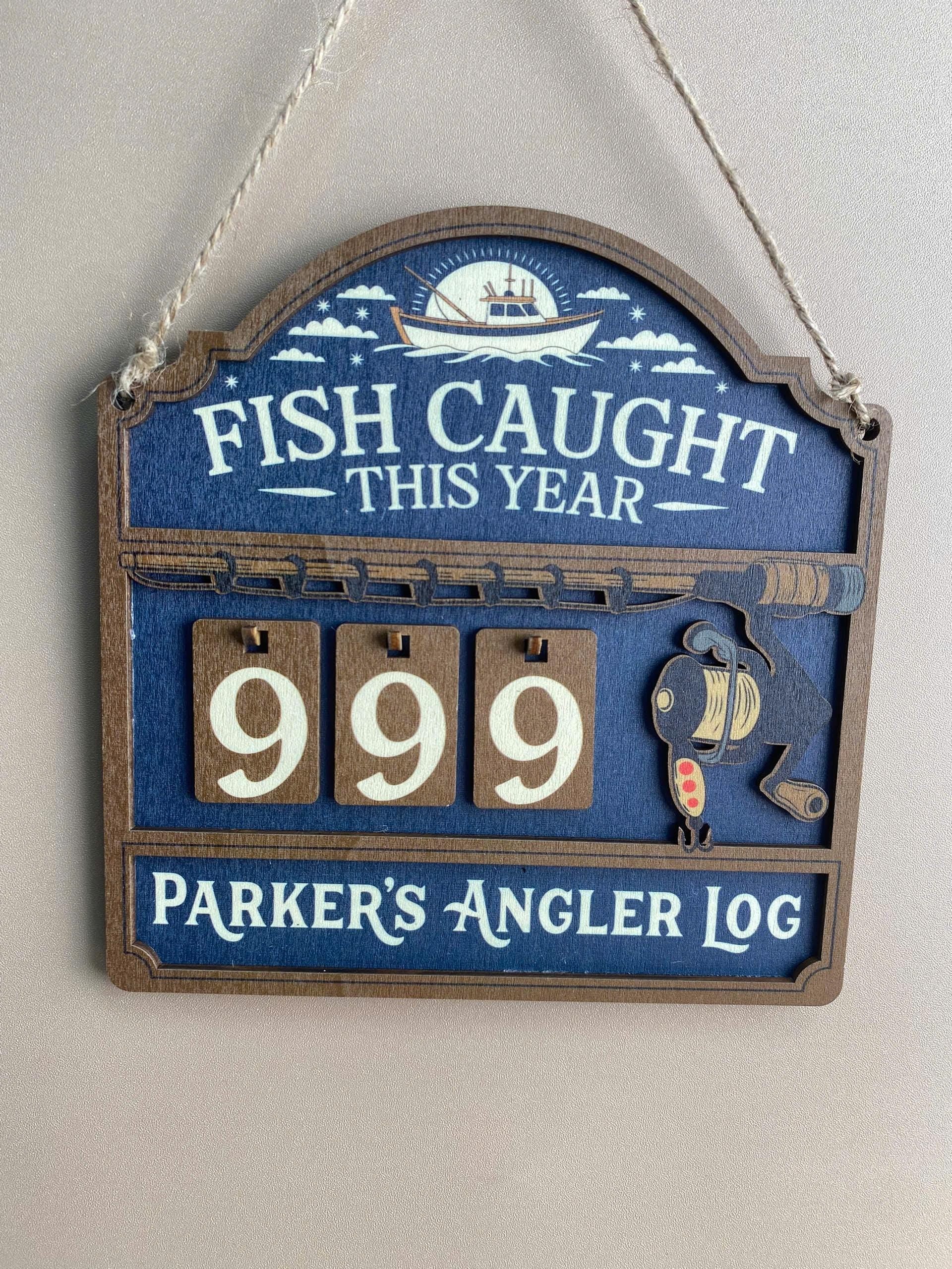 Personalized Fish Caught This Year Wooden Hanging Tracker, Custom Angler Log Sign, Fishing Catch Counter, Fisherman Gift Decor