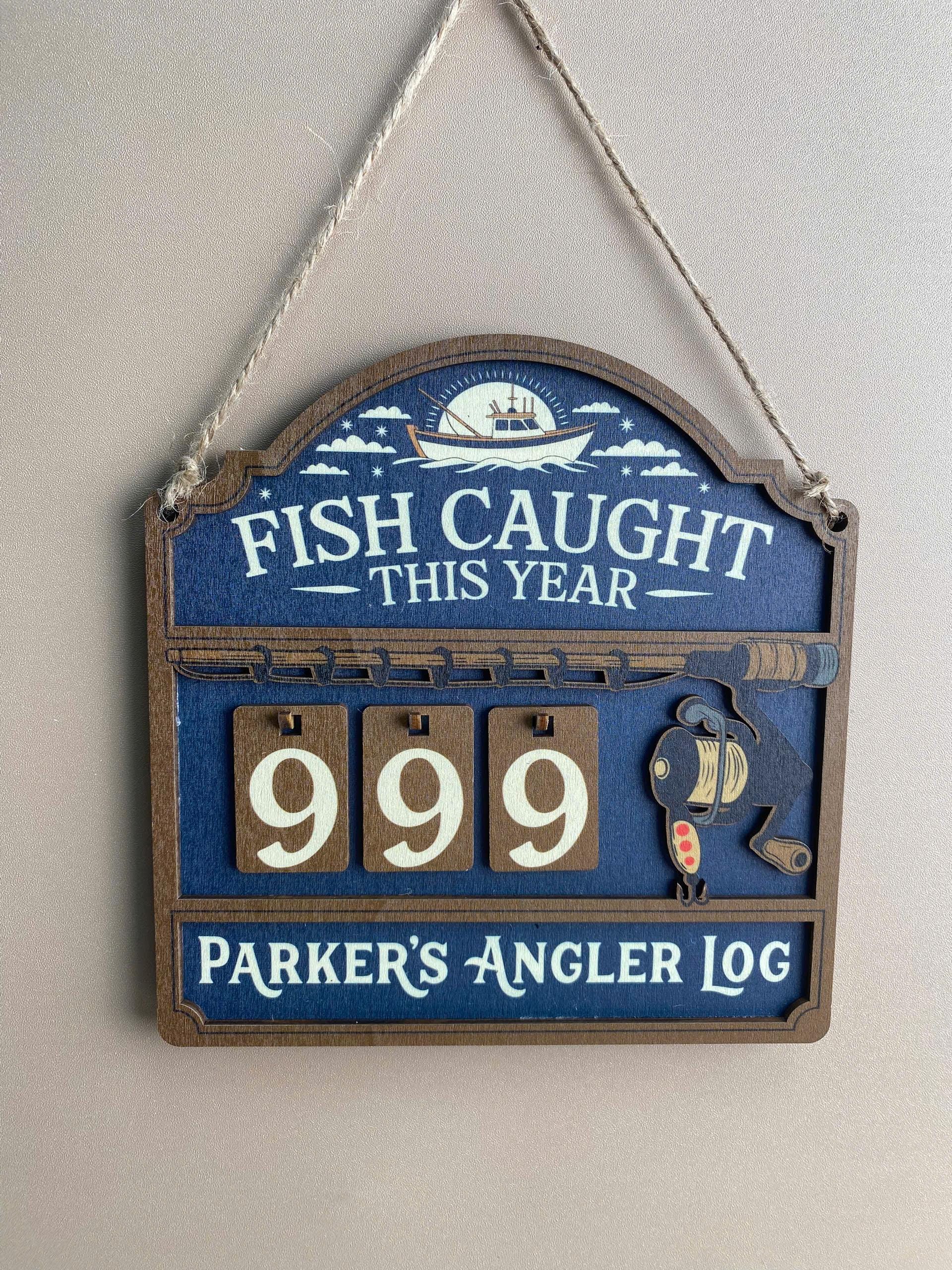 Personalized Fish Caught This Year Wooden Hanging Tracker, Custom Angler Log Sign, Fishing Catch Counter, Fisherman Gift Decor
