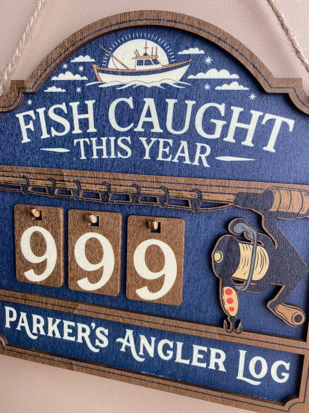 Personalized Fish Caught This Year Wooden Hanging Tracker, Custom Angler Log Sign, Fishing Catch Counter, Fisherman Gift Decor