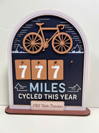 Personalized Miles Cycled Tracker Wooden Sign, Cycling Mileage Counter Tabletop Decor, Custom Bike Ride Tracker, Cyclist Gift