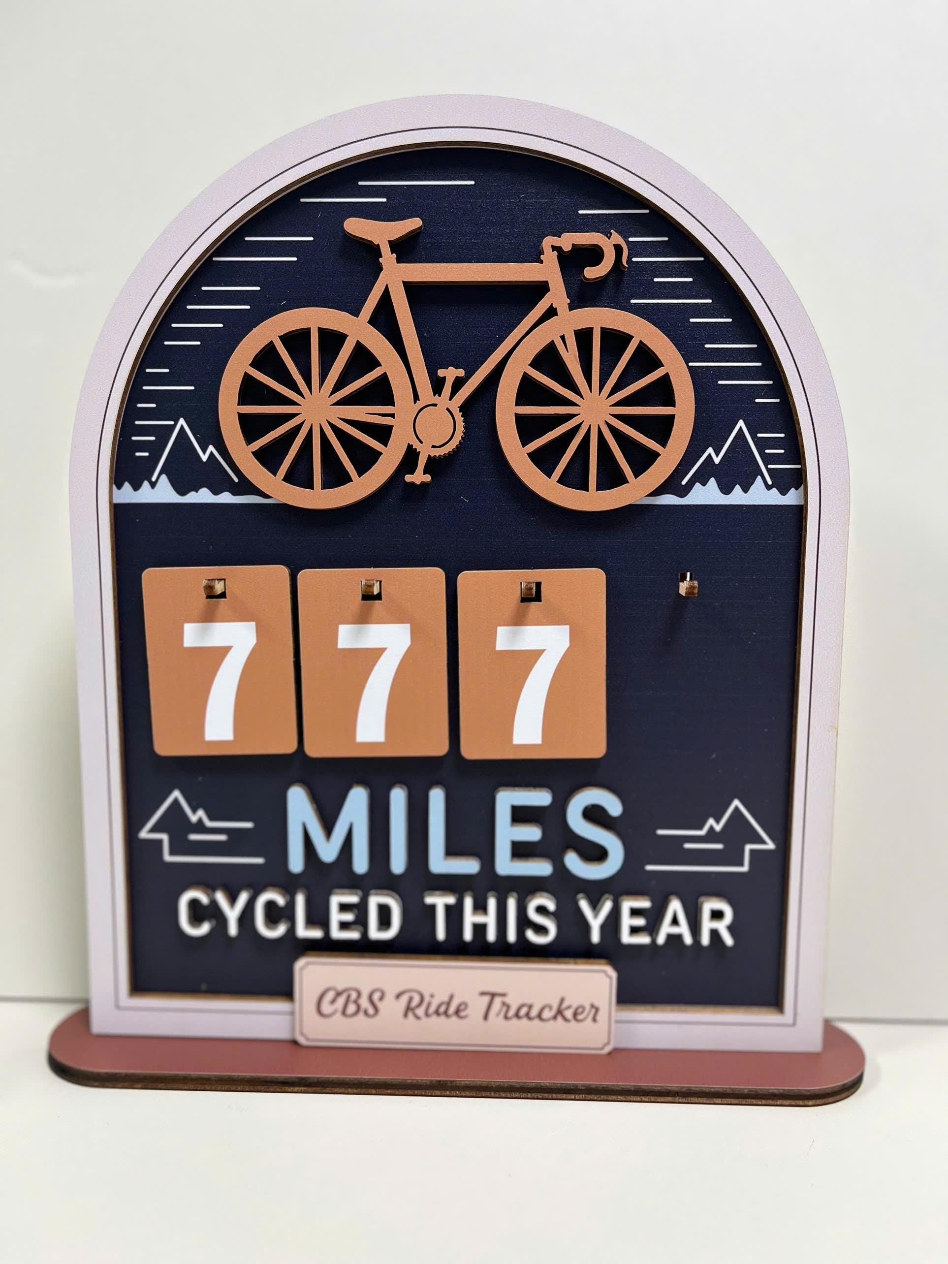 Personalized Miles Cycled Tracker Wooden Sign, Cycling Mileage Counter Tabletop Decor, Custom Bike Ride Tracker, Cyclist Gift