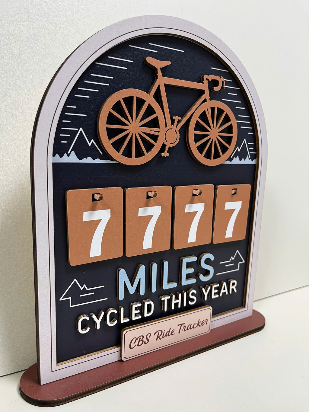 Personalized Miles Cycled Tracker Wooden Sign, Cycling Mileage Counter Tabletop Decor, Custom Bike Ride Tracker, Cyclist Gift