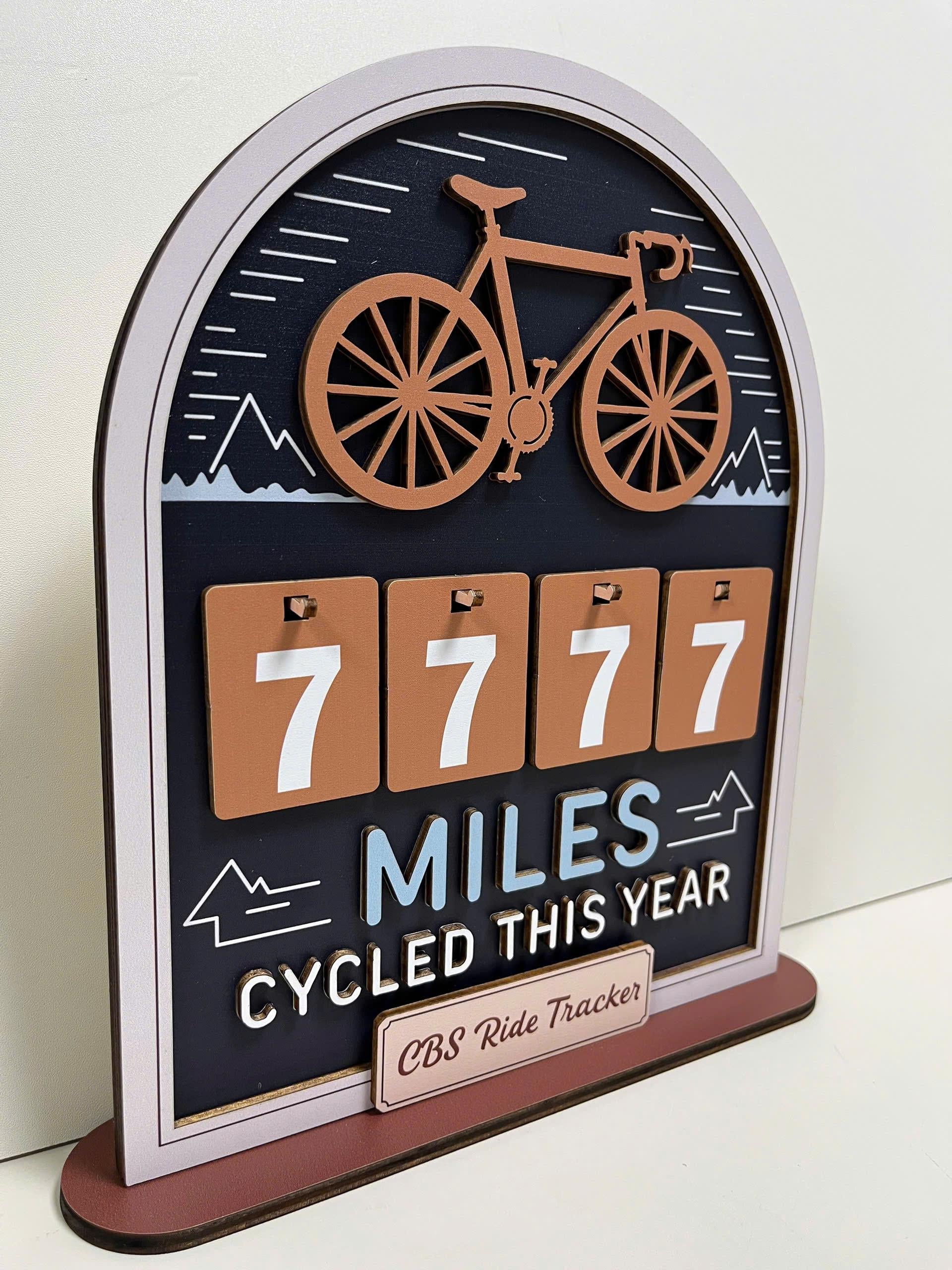 Personalized Miles Cycled Tracker Wooden Sign, Cycling Mileage Counter Tabletop Decor, Custom Bike Ride Tracker, Cyclist Gift