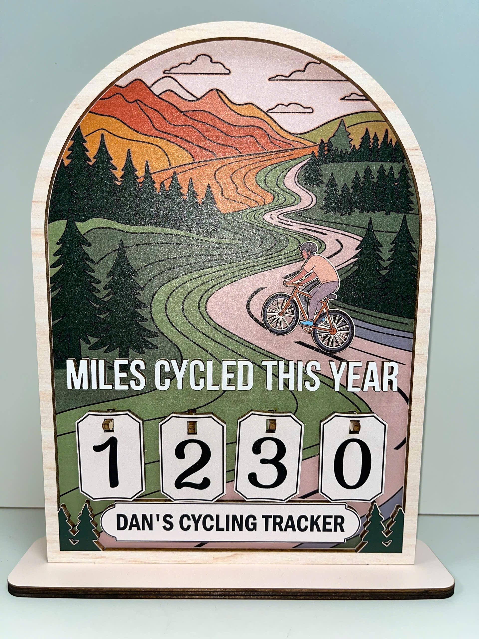Vintage Wooden Cycling Tracker Sign, Personalized Miles Cycled This Year Counter, Custom Bike Mileage Tracker, Gift for Cyclists
