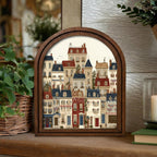 Whimsical Wall Art, Vintage Townhouse Print, Paris Architecture Poster, Cute House Illustration, Rustic Wood Canvas Art, European City Decor