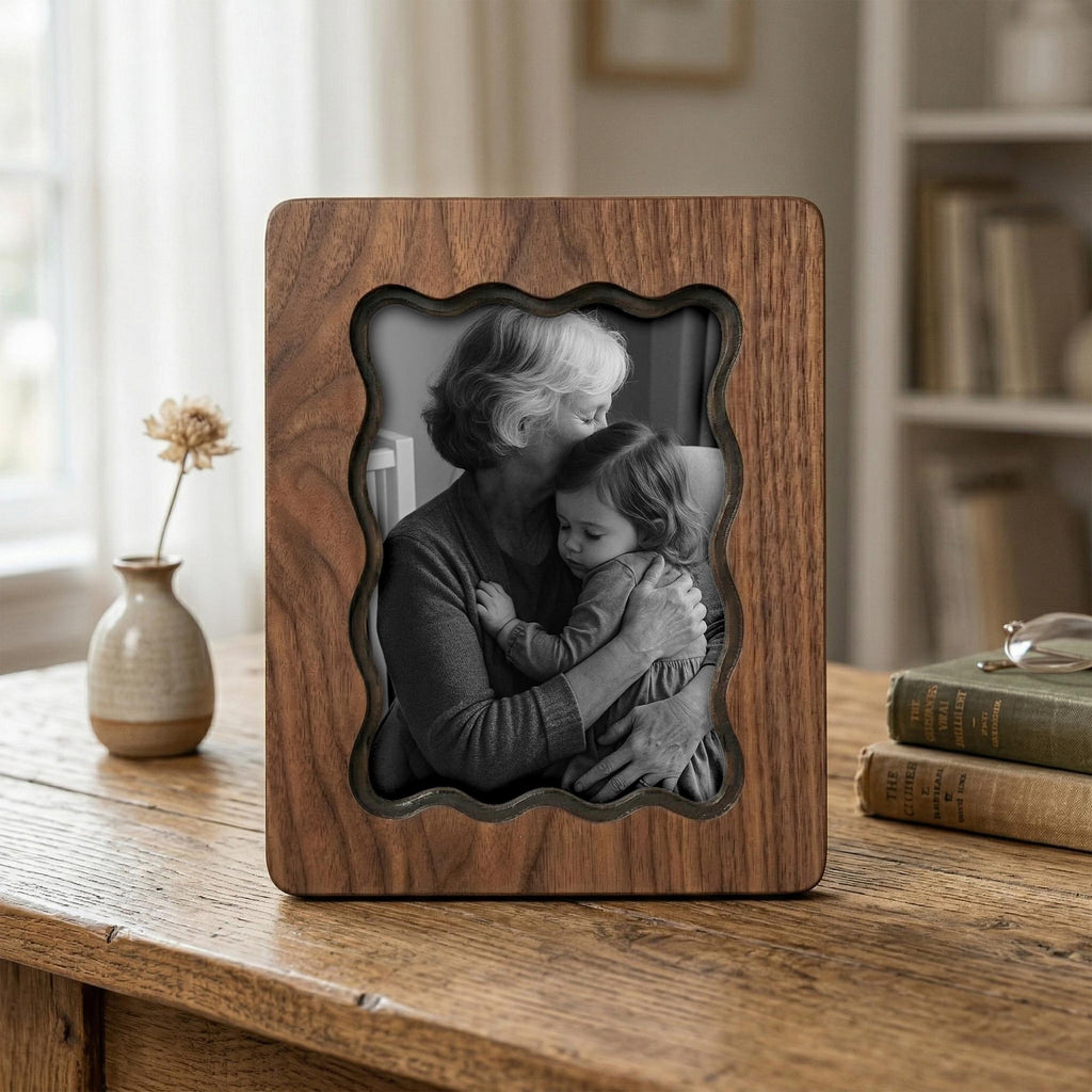 Personalized Scalloped Wood Photo Frame, Custom Family Picture Frame, Wavy Border 3-Layer Plywood Frame, Unique Best Friend Birthday Gift