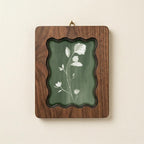 Sage Green Floral Wood Picture Frame, Scalloped Plywood Wall Decor, Wavy Border Botanical Art Frame, Minimalist Nature Gift