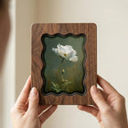 White Poppy Floral Wood Picture Frame, Scalloped Plywood Wall Art, Wavy Border Botanical Decor, Vintage Nature Print 7x9 9x11 11x14 14x18