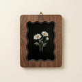 White Daisy Flower Wall Art, Scalloped Walnut Plywood Frame, Dark Moody Botanical Decor, 3-Layer Wood Floral Art, Hand-Drawn Daisy Gift
