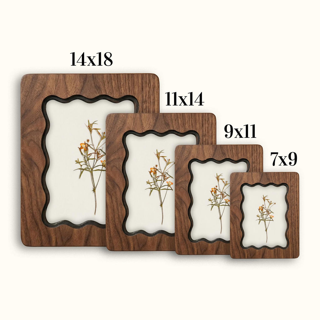 Orange Wildflower Pressed Flower Art, Scalloped Walnut Plywood Frame, Botanical Wall Decor, 3-Layer Wood Floral Artwork, Small Flower Gift