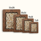 Dried Wildflower Bouquet Wall Art, Scalloped Walnut Plywood Frame, Autumn Floral Botanical Decor, 3-Layer Wood Herbarium, Country Home Gift