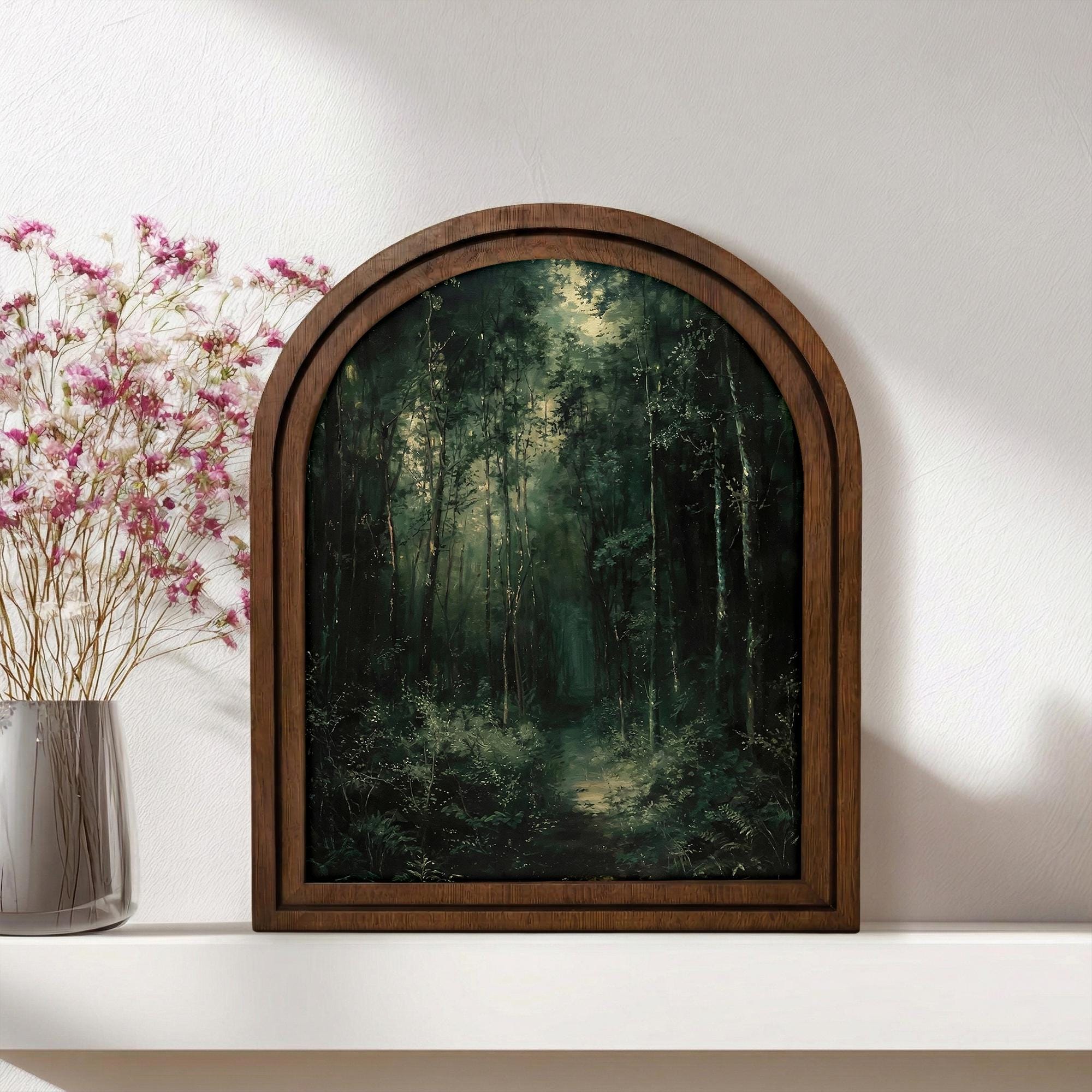 Nature Landscape Art, Dark Forest Painting, Moody Woods Wall Art, Cottagecore Decor, Rustic Wood Canvas, Vintage Greenery Print, Gift Art