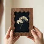 Framed Pressed Flower Wall Art, 3-Layer Plywood Scalloped Wood Frame, Botanical Herbarium Decor, Minimalist Floral Art Print, Gift for Her