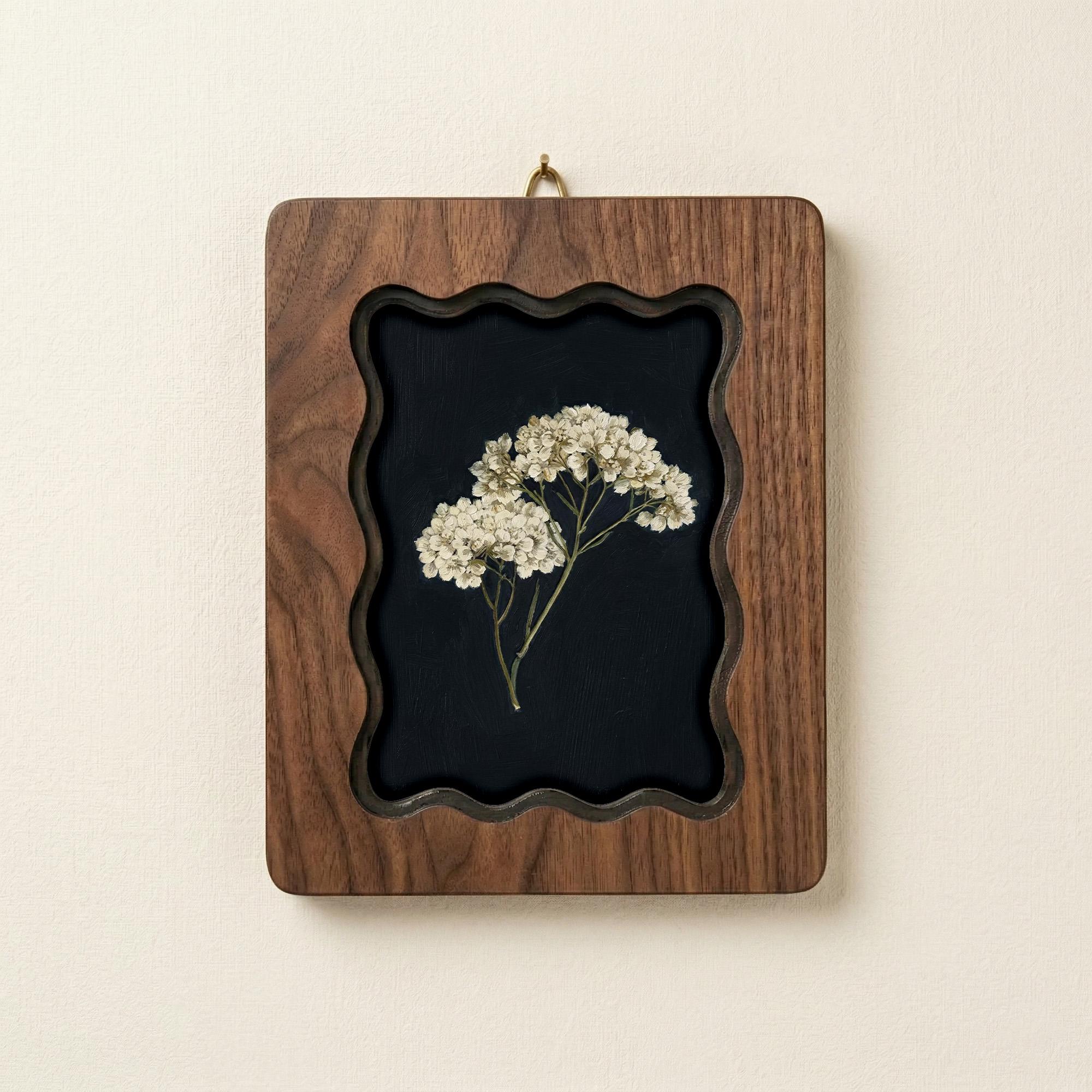 Framed Pressed Flower Wall Art, 3-Layer Plywood Scalloped Wood Frame, Botanical Herbarium Decor, Minimalist Floral Art Print, Gift for Her