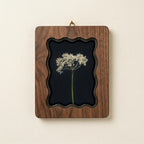 Pressed Flower Art in Scalloped Wood Frame, Botanical Herbarium Wall Decor, 3-Layer Plywood Floral Print, Minimalist Nature Gift for Her