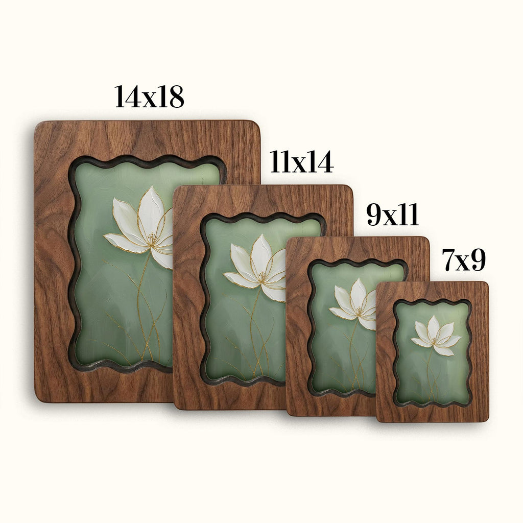 Lotus Flower Wood Wall Art, 3D Layered Plywood Floral Decor, Zen Flower Painting in Scalloped Wooden Frame, Minimalist Botanical Home Gift