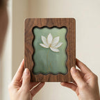 Lotus Flower Wood Wall Art, 3D Layered Plywood Floral Decor, Zen Flower Painting in Scalloped Wooden Frame, Minimalist Botanical Home Gift