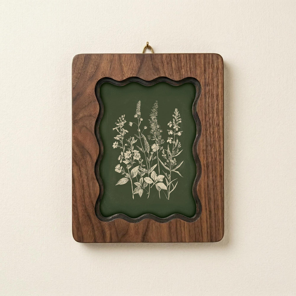 Scalloped Wood Frame, Wavy Photo Frame, Wooden Picture Frame, Botanical Art Frame, Tabletop Frame, Canvas Art Frame, Wall Hanging Frame