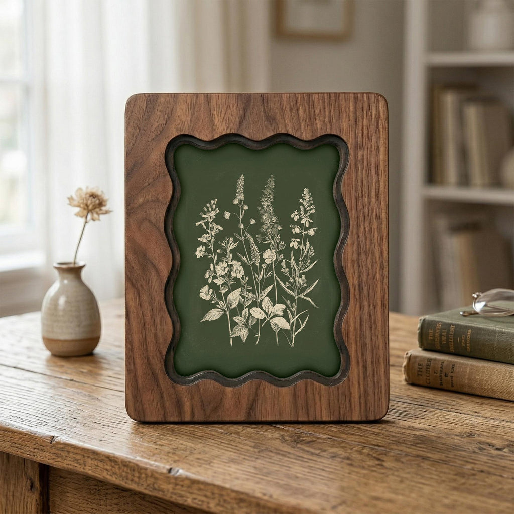 Scalloped Wood Frame, Wavy Photo Frame, Wooden Picture Frame, Botanical Art Frame, Tabletop Frame, Canvas Art Frame, Wall Hanging Frame