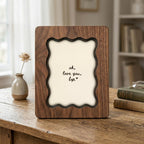 Wavy Scalloped Wood Picture Frame, 3-Layer Plywood Walnut Finish Art Decor, Unique Squiggle Photo Frame 7x9 9x11 11x14 14x18, Couple Gift