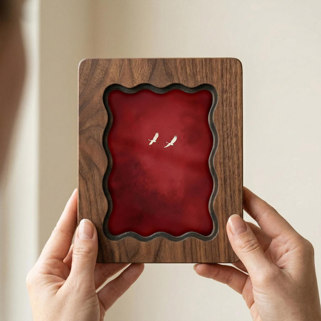 Wavy Scalloped Wood Picture Frame, 3-Layer Plywood Walnut Finish Wall Decor, Small to Large Photo Frame 7x9 9x11 11x14 14x18, Unique Gift