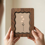 Wavy Scalloped Wooden Picture Frame, 3-Layer Plywood Walnut Finish Photo Frame, Minimalist Floral Wall Art Decor, 7x9 9x11 11x14 14x18