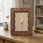 Wavy Scalloped Wooden Picture Frame, 3-Layer Plywood Walnut Finish Photo Frame, Minimalist Floral Wall Art Decor, 7x9 9x11 11x14 14x18