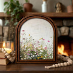 Wildflower Meadow Oil Painting Wood Framed Art, Arched Floral Wall Decor, 3-Layer Plywood Arched Sign, Cottagecore Gift