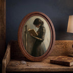 Medieval Woman Knight Reading Book Wall Art, Fantasy Female Warrior Portrait, 3D Layered Wood & Canvas Frame, Gothic Home Decor, 4 Sizes