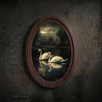 Swan Lake Oil Painting, Moody Dark Academia Wall Art, Vintage Swan Framed Canvas, Gothic Lake Landscape Decor, Elegant Wood Framed Art Gift