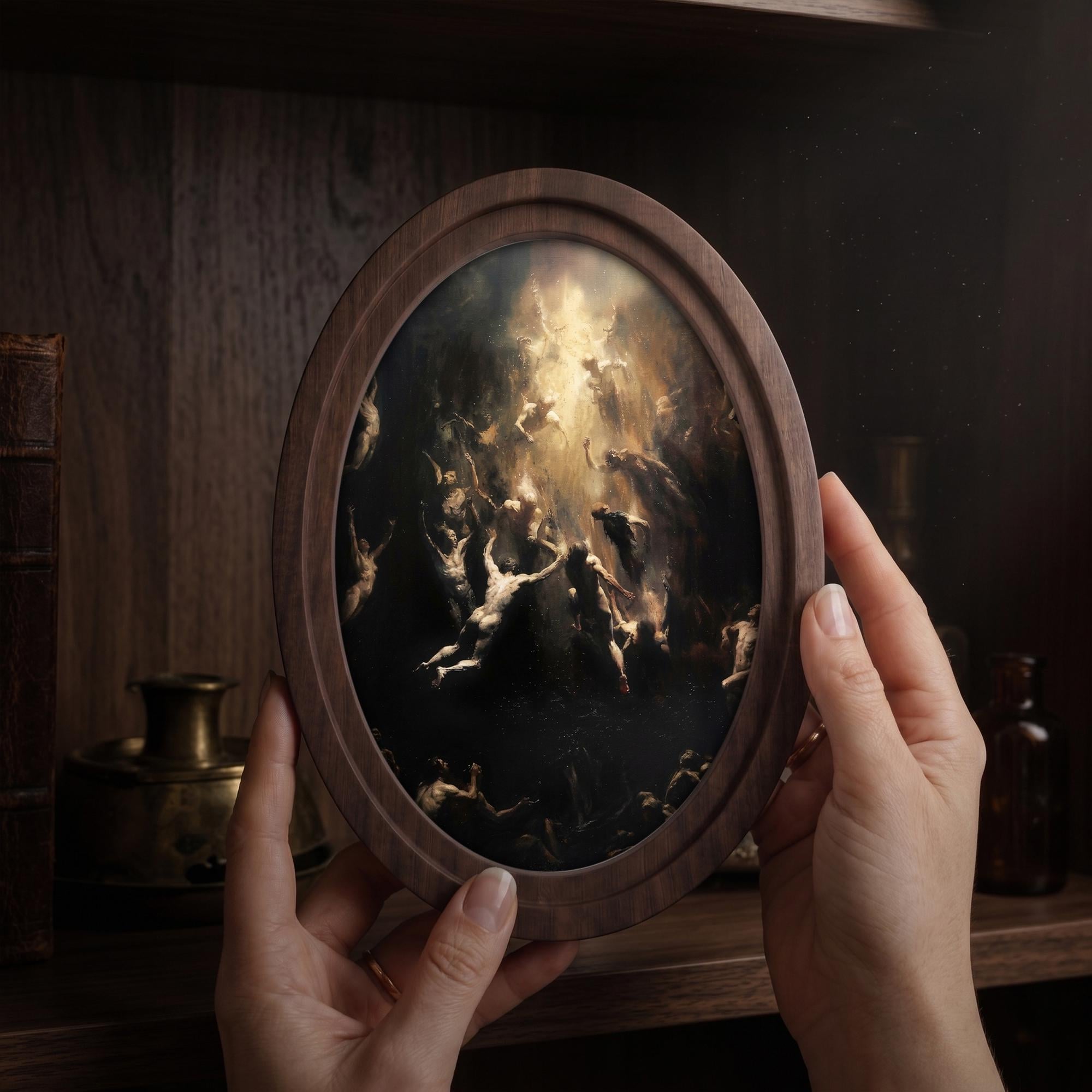 Renaissance Fallen Angels Oil Painting, Dark Academia Wall Art, Moody Baroque Framed Canvas, Gothic Mythology Decor, Wood Framed Horror Gift