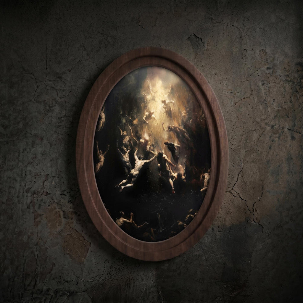 Renaissance Fallen Angels Oil Painting, Dark Academia Wall Art, Moody Baroque Framed Canvas, Gothic Mythology Decor, Wood Framed Horror Gift
