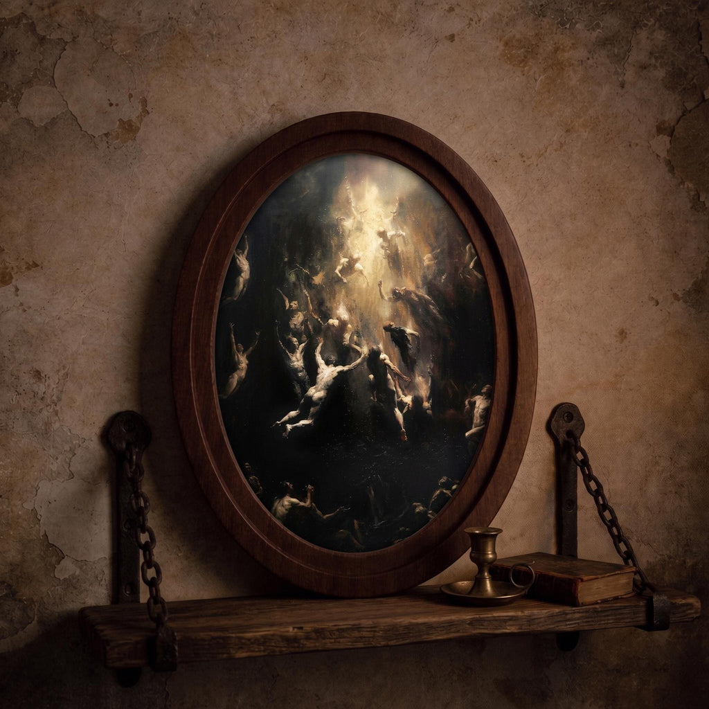 Renaissance Fallen Angels Oil Painting, Dark Academia Wall Art, Moody Baroque Framed Canvas, Gothic Mythology Decor, Wood Framed Horror Gift