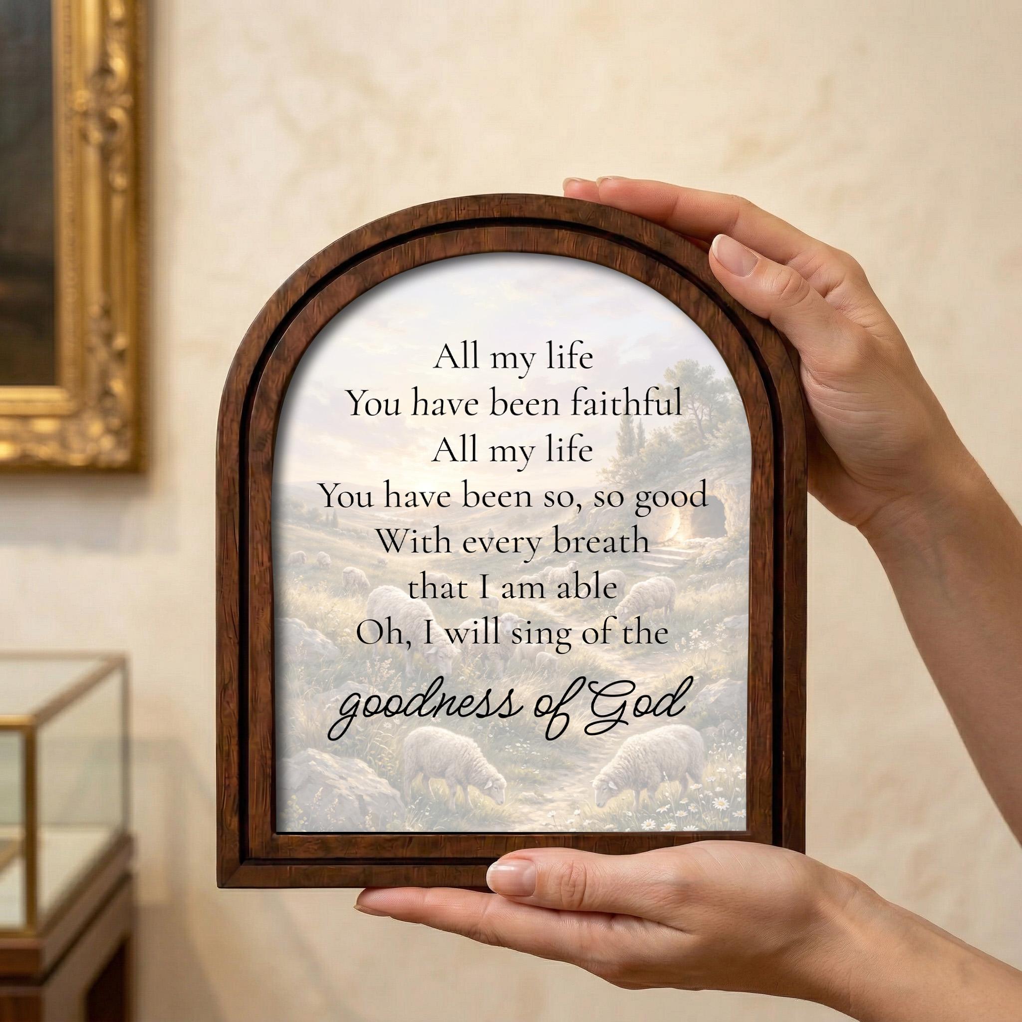 Christian Wall Art, Scripture Wall Art, Jesus Wall Art, Kids Room Art, Goodness of God Lyrics Wood Arch Frame, Scripture Verse Gift