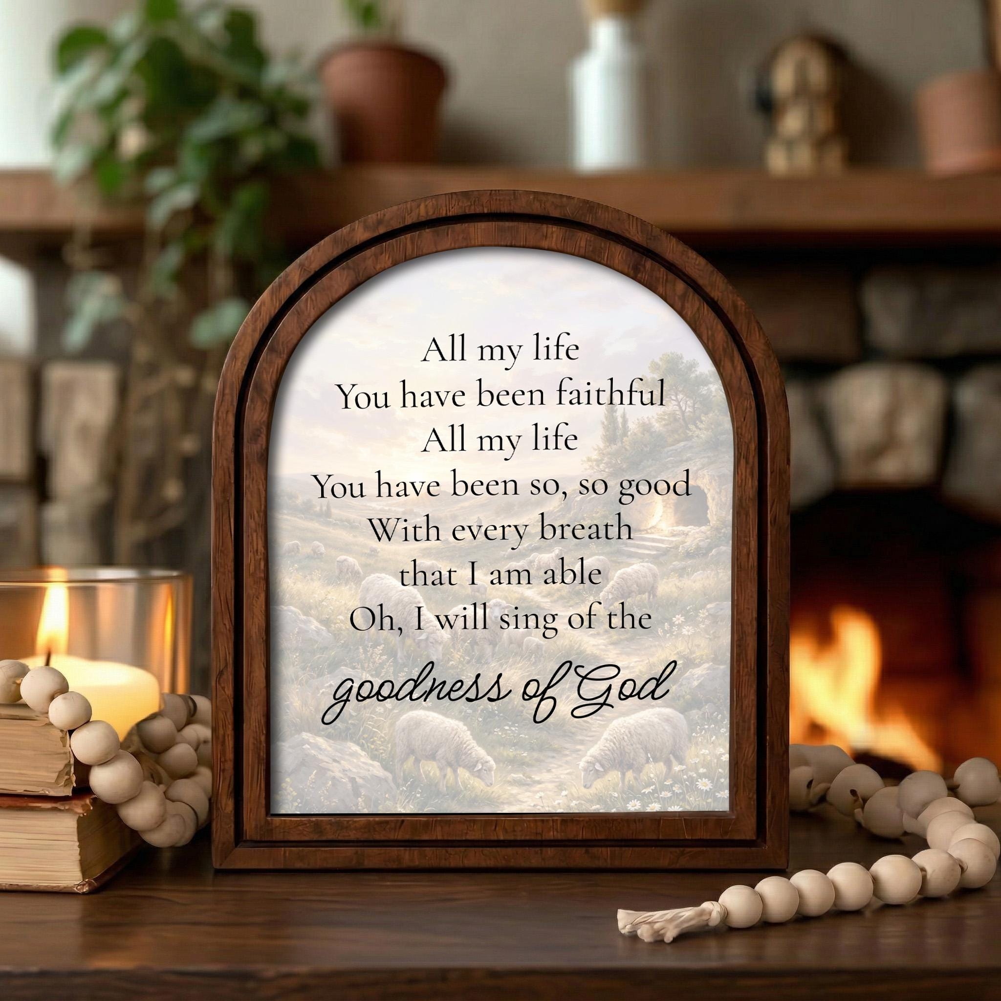Christian Wall Art, Scripture Wall Art, Jesus Wall Art, Kids Room Art, Goodness of God Lyrics Wood Arch Frame, Scripture Verse Gift